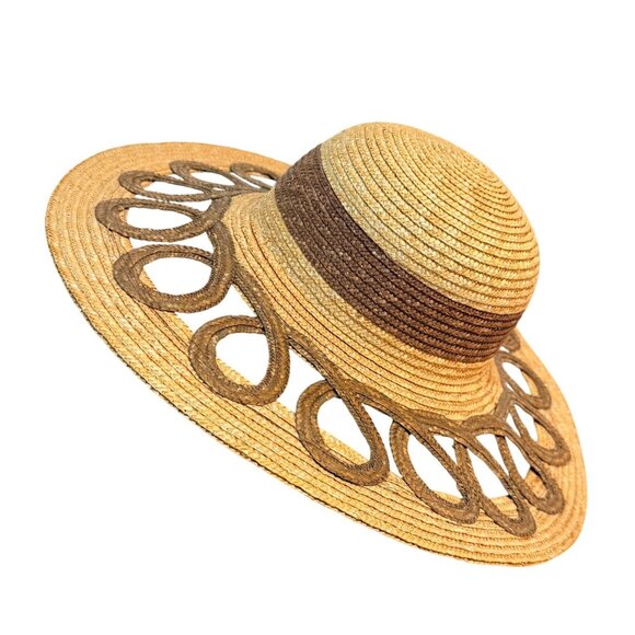 Coastal Wide Brim Sun Hat Straw Boho Beach Resort Fashion Open Loop Cruise Chic - Picture 6 of 11